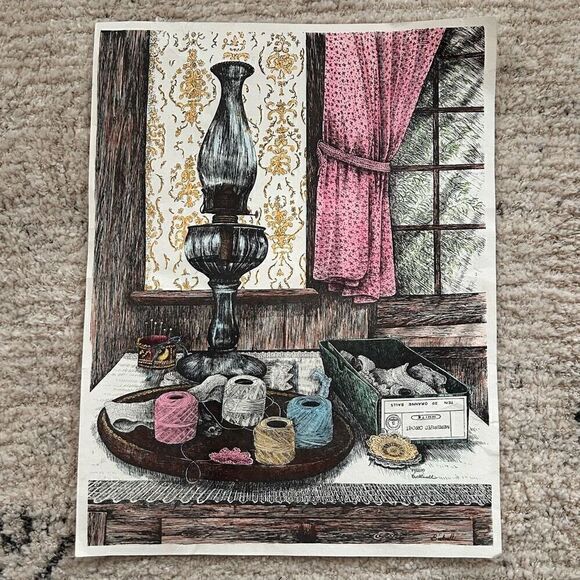 Vintage Bicknell Framed Decorative Signed Limited Run Print Crochet 17/200 - Picture 2 of 13